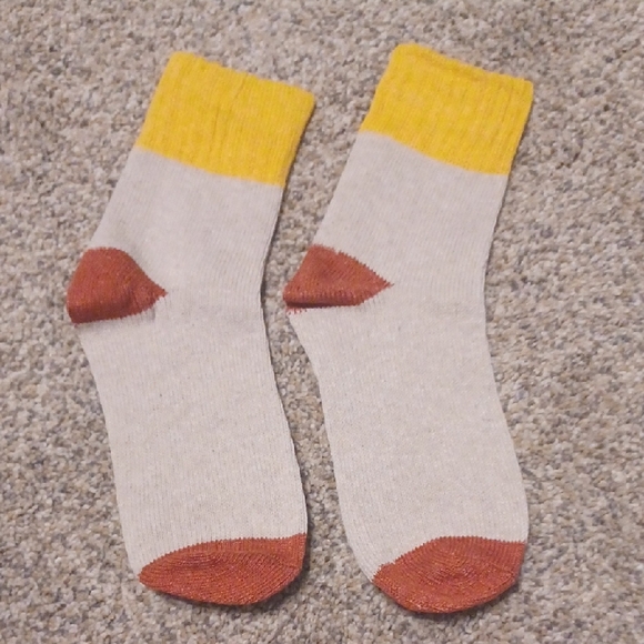 Accessories - Women's Crew Socks - Yellow Cuff, Cream Body, Brown Accents